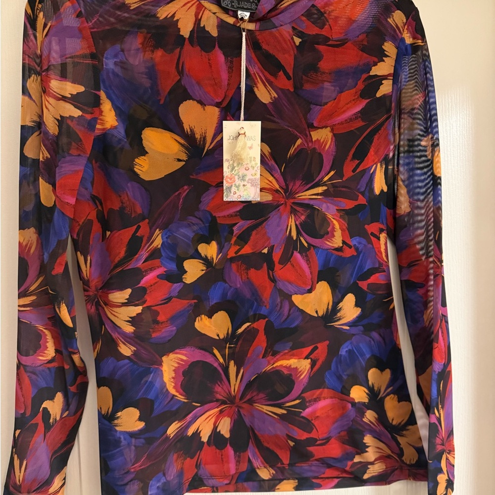 Johnny Was Blue Long Sleeve Graphic Blouse